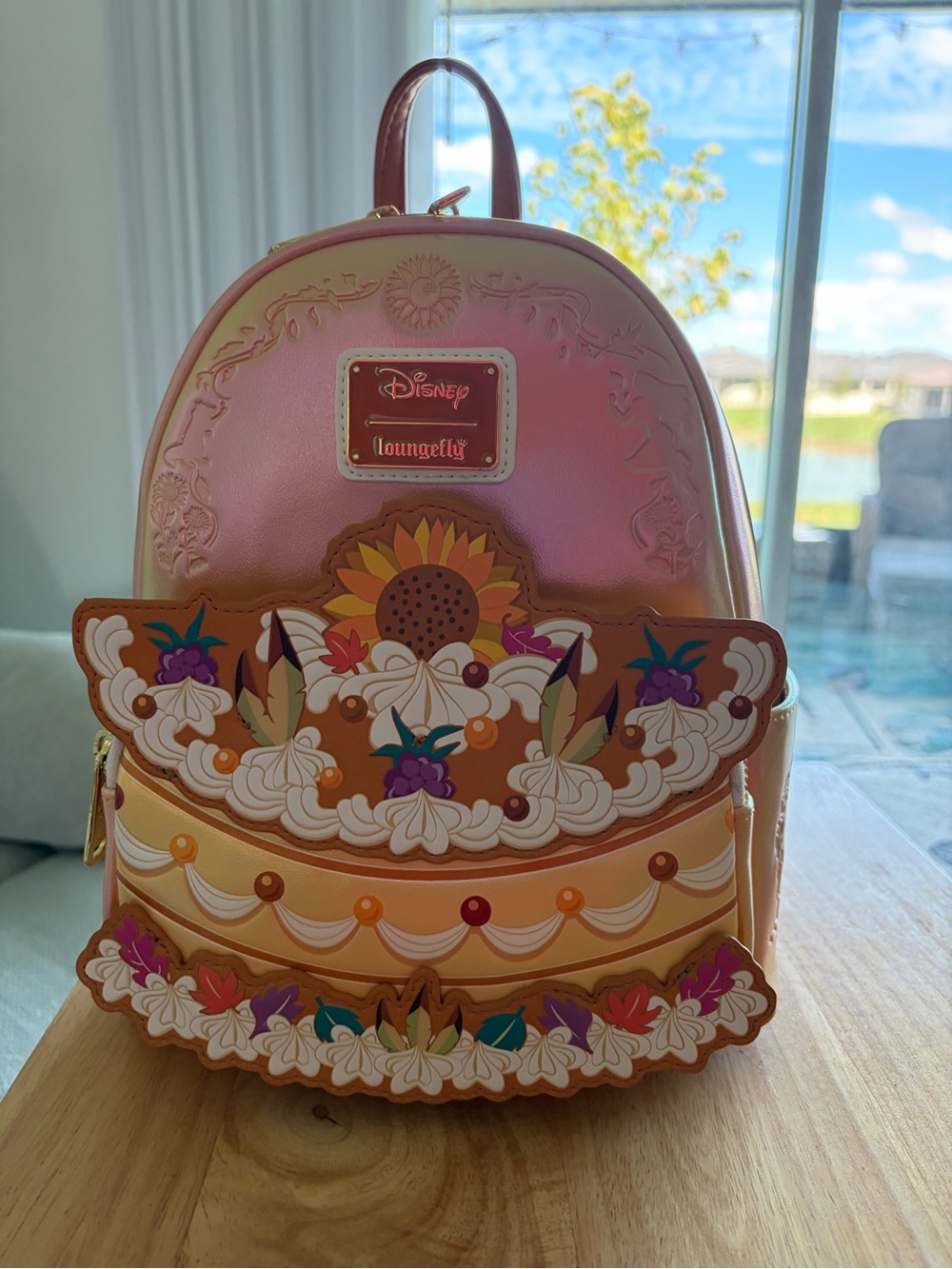 Loungefly Pink and Tan Kids Mini Backpack with Cake Appliqué